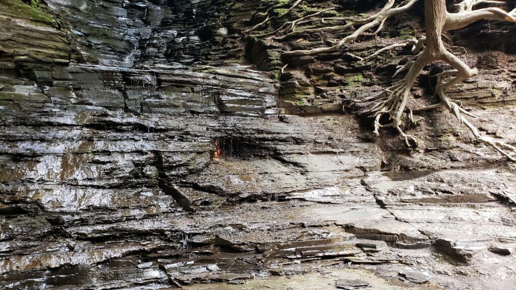 Eternal Flame Falls in New York with slow-flowing water
