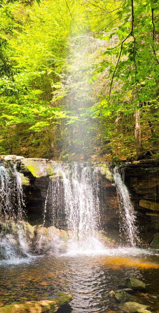 Waterfall at Ricketts Glen State Park on a bright summer day
