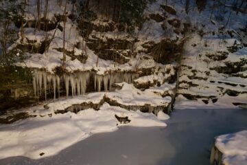 Ledges Hotel Frozen Waterfall at Night
