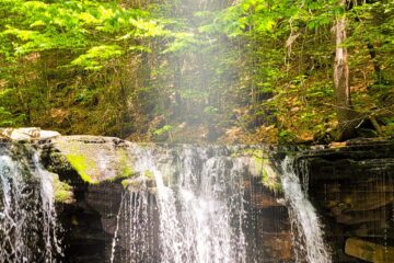 Waterfall at Ricketts Glen State Park on a bright summer day