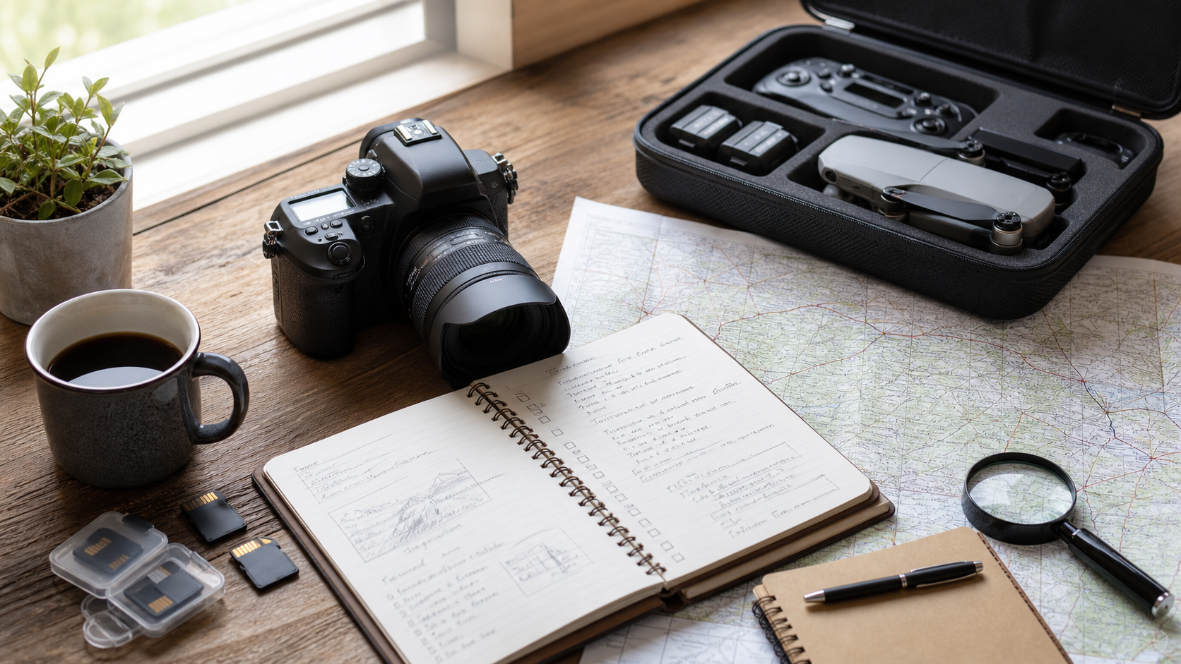 Planning workspace for photography, website content, SEO, and small business media systems.